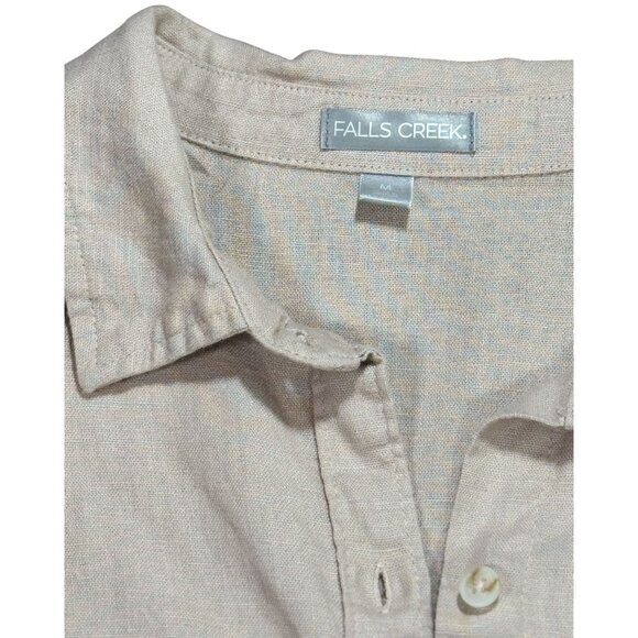 Falls Creek Size M Women Linen-Blend Shirt Beige Short-Sleeve Button-Up - Picture 7 of 10